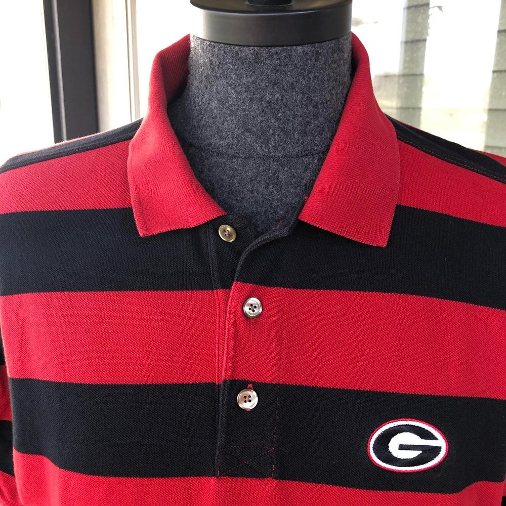 ASHWORTH Men's Black & Red All Cotton Pique UGA Georgia Bulldogs Knit Shirt - LG